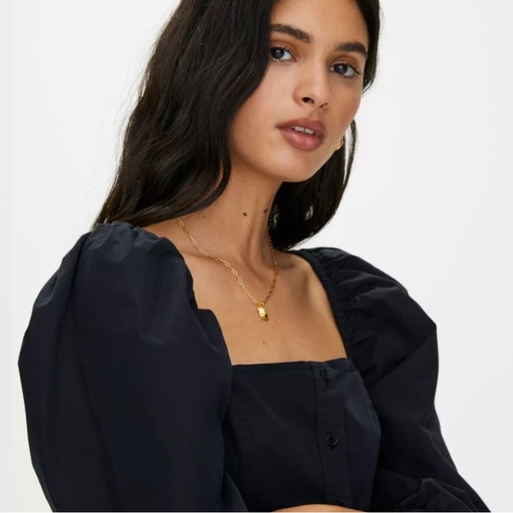 Aritzia Little Moon Button Up Blouse/Tops Black Puff Sleeves Sz S - Picture 3 of 9